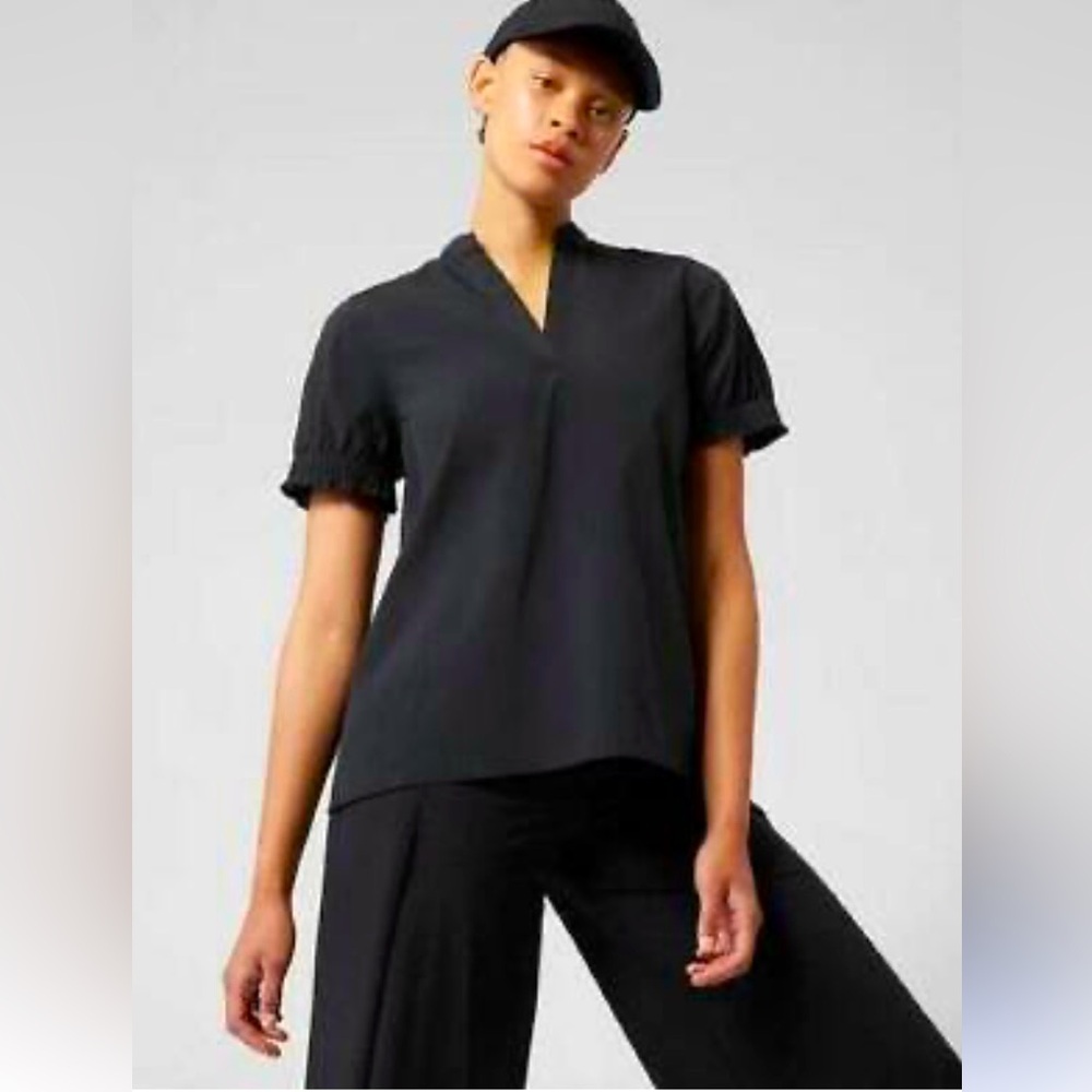ATHLETA Black Poplin Travel Shirt